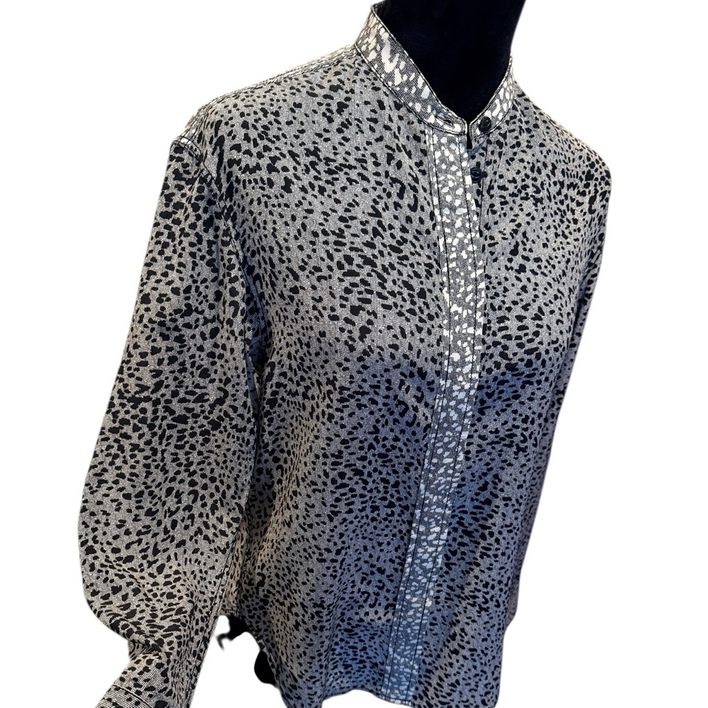Rag & Bone Silk Top Black Cream Cheetah Print Blouse Size Small Button Up Shirt